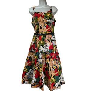 Belle Poque Retro Pin Up Dress Hawaiian Floral Pin Up Car Print Swing Rock XL